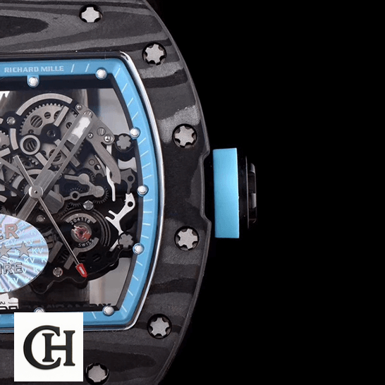 Richard Mille RM055 KVV2 Carbon Case Blue Skeleton Dial black bakground