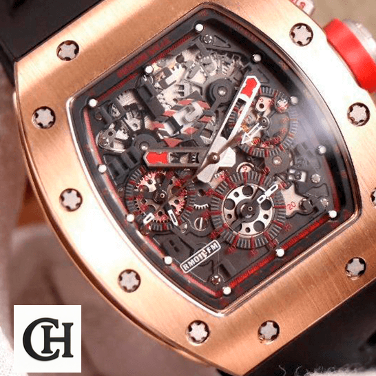 Richard Mille RM 011 Rose Gold Exceptional richard mille RM 011 automatic flyback chronograph red demon limited edition front three Richard Mille RM011 Black Dial Rose Gold Bezel