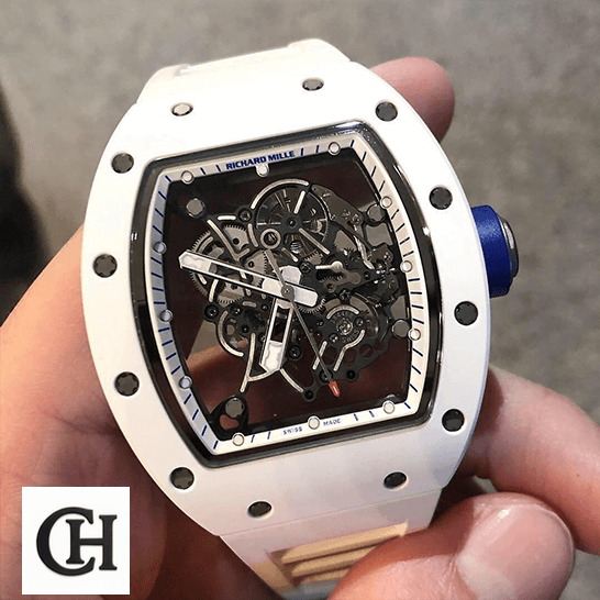 Richard Mille RM55 White Ceramic White Dial Replia on the hand