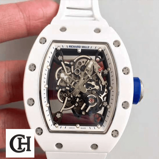 Richard Mille RM55 White Ceramic Black Dial blue crown / push button