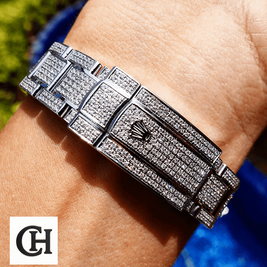 Rolex Datejust 126300 "Iced Out Blue Dial" Premium Edition rolex datejust 126300 clasp Rolex Datejust 126300 Diamond Custom Bracelet Fold Clasp on the Rolex logo