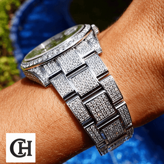 Rolex Datejust 126300 "Iced Out Blue Dial" Premium Edition rolex datejust 126300 diamond Rolex Datejust 126300 Diamond Custom Bracelet on his arm