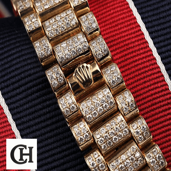 Rolex Day-Date 36 18038 Full Diamond Oyster Bracelet On the Rolex logo
