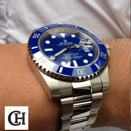 Rolex Submariner Date 116619 "Smurf" Perfect Duplicate Edition Rolex Submariner 116619lb-0001 Blue Dial on his arm