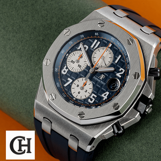 Audemars Piguet Royal Oak 26470ST.OO.A027CA.01. Audemars Piguet 26470ST.OO_.A027CA.01 Steel Case orange background