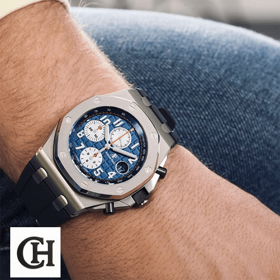 Audemars Piguet Royal Oak 26470ST.OO.A027CA.01. Audemars Piguet Royal Oak Blue Dial on the man wrist