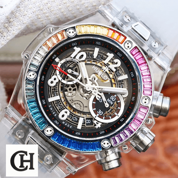Hublot Big Bang Integral 441.JX.4802.RT.4099 "Black Rainbow" Premium hublor saphire rainbow eta saat 02 cleanup Hublot Sapphire Rainbow Bezel on the hand