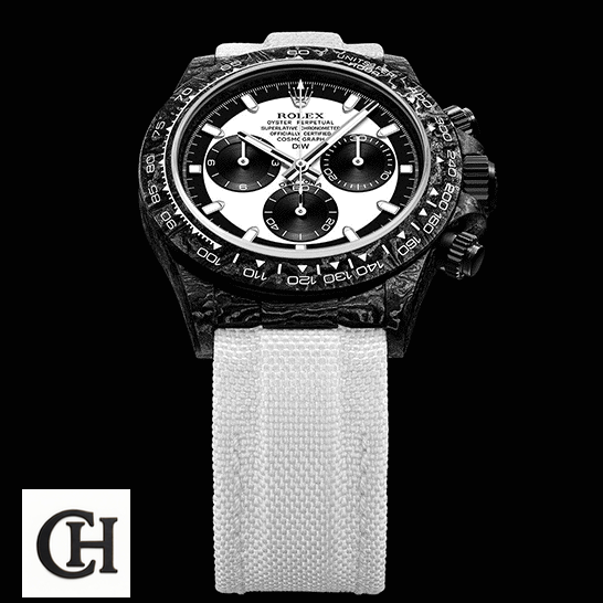 Rolex Cosmograph Daytona Rolex Daytona Carbon Cream Textile Bracelet 4130cr Black Background