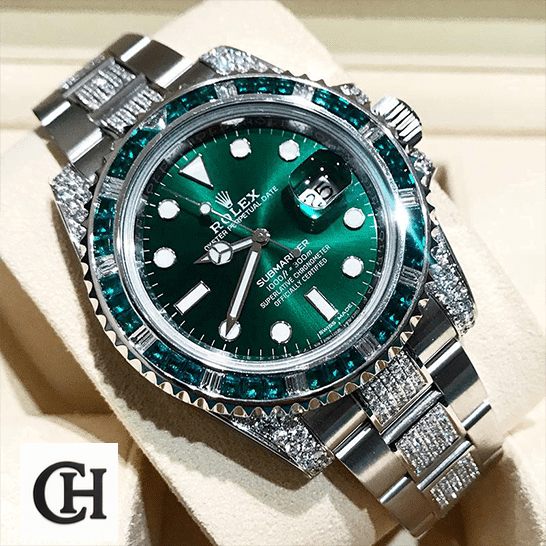 Rolex Submariner 116610LV Rolex Submariner Hulk 116610LV Diamond Green Dial Iced Out Oyster