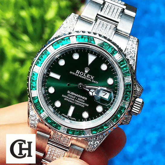 Rolex Submariner 116610LV Rolex Submariner Hulk 116610LV Diamond Green Bezel Iced Out