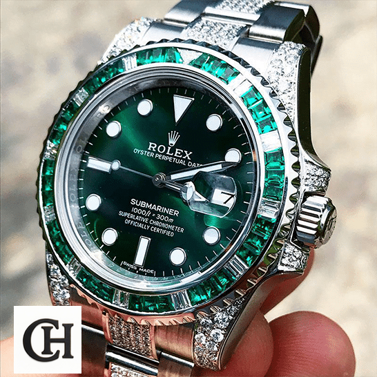 Rolex Submariner 116610LV Rolex Submariner Hulk 116610LV Diamond Green Dial Iced Out