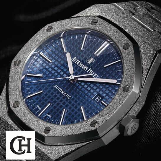 Audemars Piguet Royal Oak 67653BC.GG.1263BC.02 Frosted AP Blue Dial on the black backround