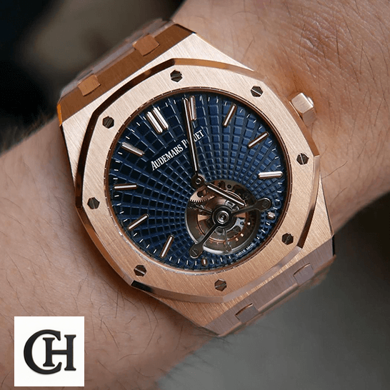 Audemars Piguet Royal Oak Tourbillon 26522OR Audemars Piguet Royal Oak 26522OR.OO_.1220OR.01 blue dial on the wrist