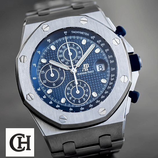 Audemars Piguet Royal Oak Offshore 26237ST "25th Anniversary" Authentic audemars piguet royal oak offshore 26237ST.OO.1000ST.01 stick Audemars Piguet 26237ST.OO_.1000ST.01 Blue Dial Stainless Steel grey background