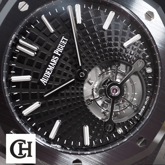Audemars Piguet Royal Oak Tourbillon 26522CE Audemars Piguet Tourbillion Black Dial Steel Case close analog view