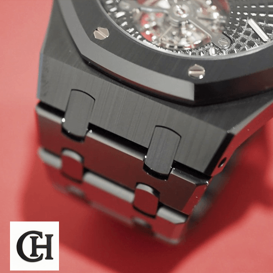 Audemars Piguet Royal Oak Tourbillon 26522CE Audemars Piguet Tourbillion 26522CE.OO_.1225CE Black Bracelet red background