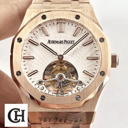 Audemars Piguet Royal Oak Tourbillon 26522ST "Skeleton Dial" audemars piguet royal oak tourbillon white dial 20180803AP004 Audemars Piguet Royal Oak Tourbillion White Dial Rose Gold Case on the hand