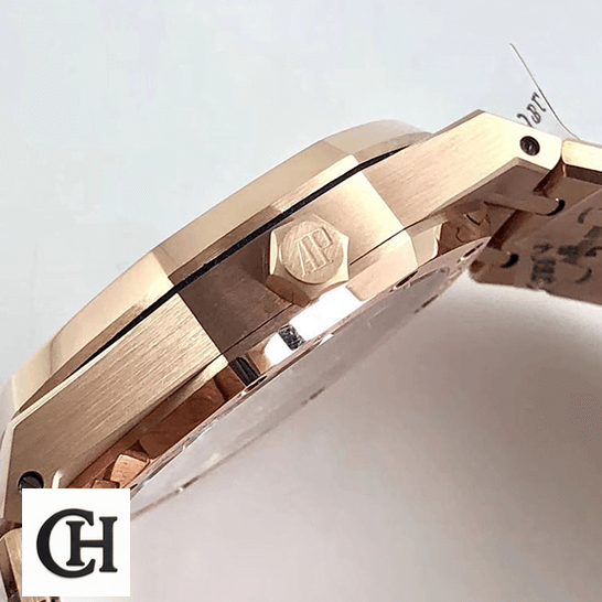 Audemars Piguet Royal Oak Tourbillon 26522ST "Skeleton Dial" audemars piguet royal oak tourbillon white dial 20180803AP004 left Audemars Piguet Royal Oak Rose Gold Case crown on the ap logo