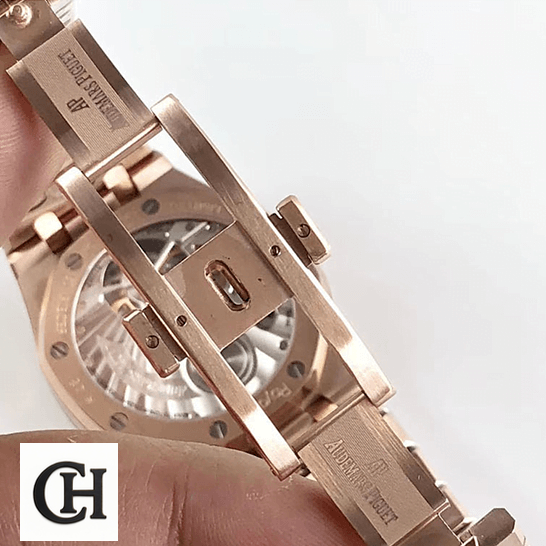 Audemars Piguet Royal Oak Tourbillon 26522ST "Skeleton Dial" audemars piguet royal oak tourbillon white dial 20180803AP004 man Audemars Piguet Royal Oak Rose Gold opened clasp white dial