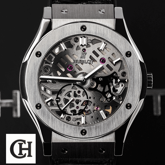 Hublot Classic Fusion 505.NX.0170.LR "Skeleton Dial" Top hublot classicfusion 505.nx.0170.lr front Hublot Classic Fusion 505.nx_.0170 Stainless Steel Bezel black background