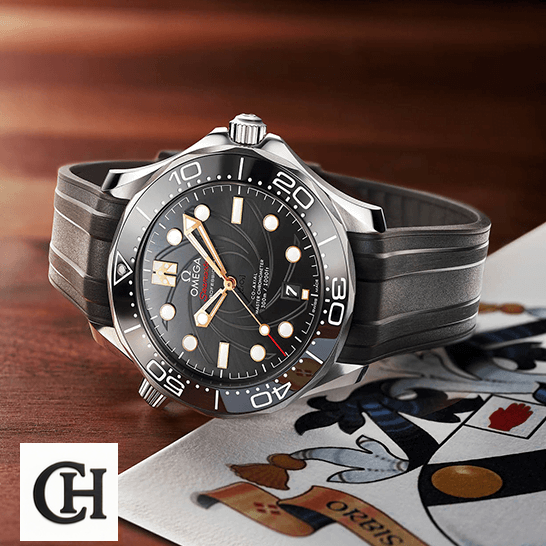 Omega Seamaster Diver 300m Co Axial Black Dial side view on the card