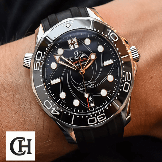 Omega Seamaster Black Dial Rubber Black Bracelet on the wrist