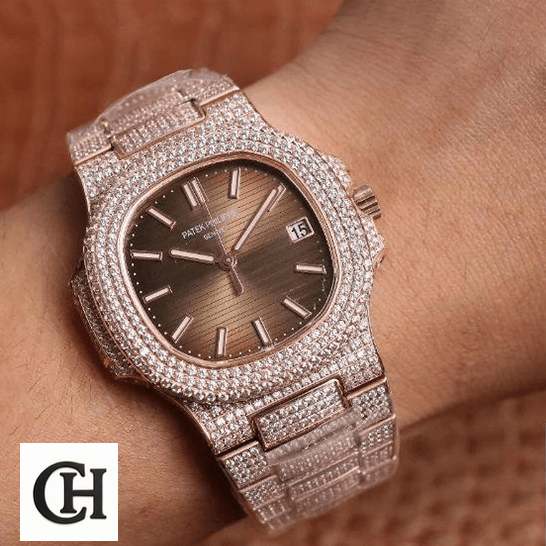 Patek Philippe Nautilus 5711 Patek Philippe Nautilus Jumbo Iced Out 5711-R8 on the wrist