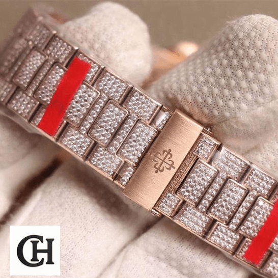 Patek Philippe Nautilus 5711 Patek Philippe Nautilus Jumbo 5711-R8 Iced Out on the glove white hand
