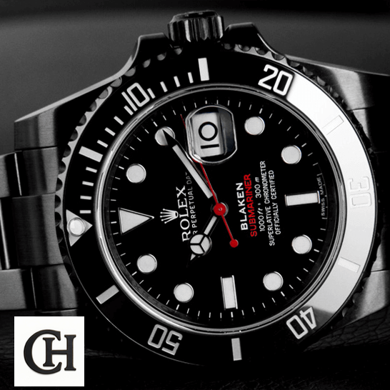 Rolex Submariner Date 116610N Rolex Blaken Submariner Date Single Red Black Dial front side view