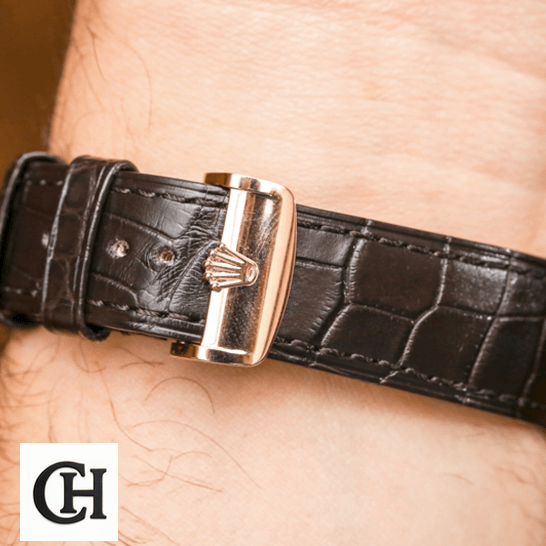 Rolex Cellini Moonphase 50535 Rolex Cellini Leather Bracelet rolex logo on the buckle