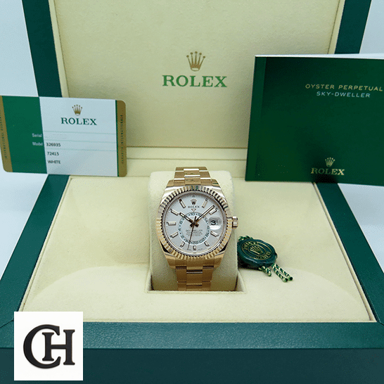Rolex Sky-Dweller 326935 Rolex Sky-Dweller Rose Gold White Dial 326935-0005 Oyster & Guarantee Card in the Green Rolex Box
