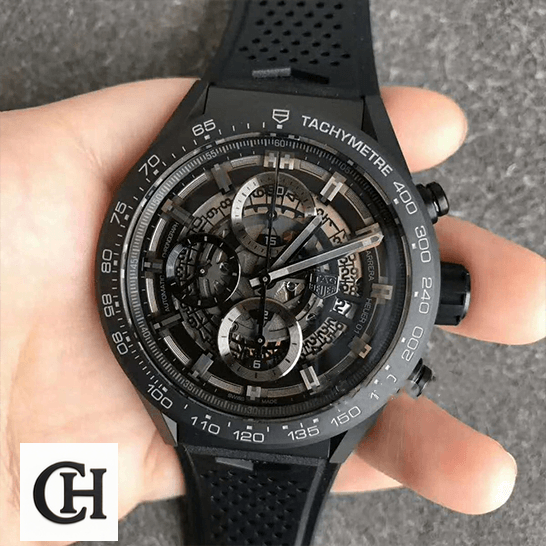 TAG Heuer Carrera 01 CAR2A91.FT6071 Tag Heuer Carrera cAR2A91.FT6071 Caliber Tachymeter Black on grey background
