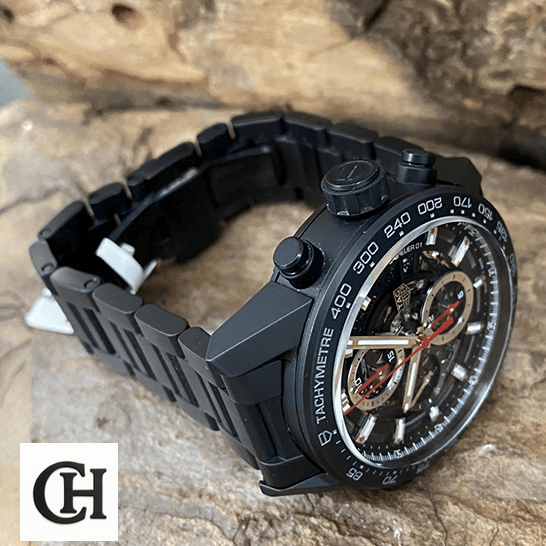 TAG Heuer Carrera 01 CAR2090.BH0729 "Black Skeleton" Top Grade Tag Heuer Carrera Black Stainless Steel Bracelet crown / push button