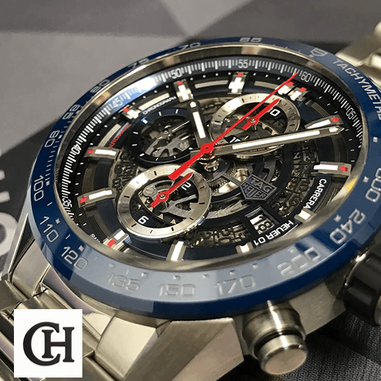 TAG Heuer Carrera 01 CAR201T Tag Heuer Carrera cAR201T.BA0766 Black Dial Blue Bezel Red Second Hand