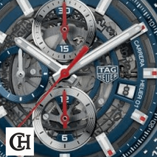 TAG Heuer Carrera 01 CAR201T Tag Heuer Blue Dial Red Second Hand close analog view