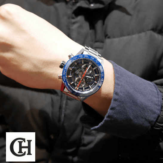 TAG Heuer Carrera 01 CAR201T Tag Heuer Carrera Blue Bezel Black Dial Red Second Hand on the wrist