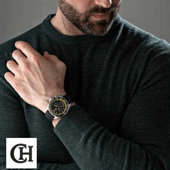 Tag Heuer Carrera Black Strap Bezel Black Dial on the man wrist
