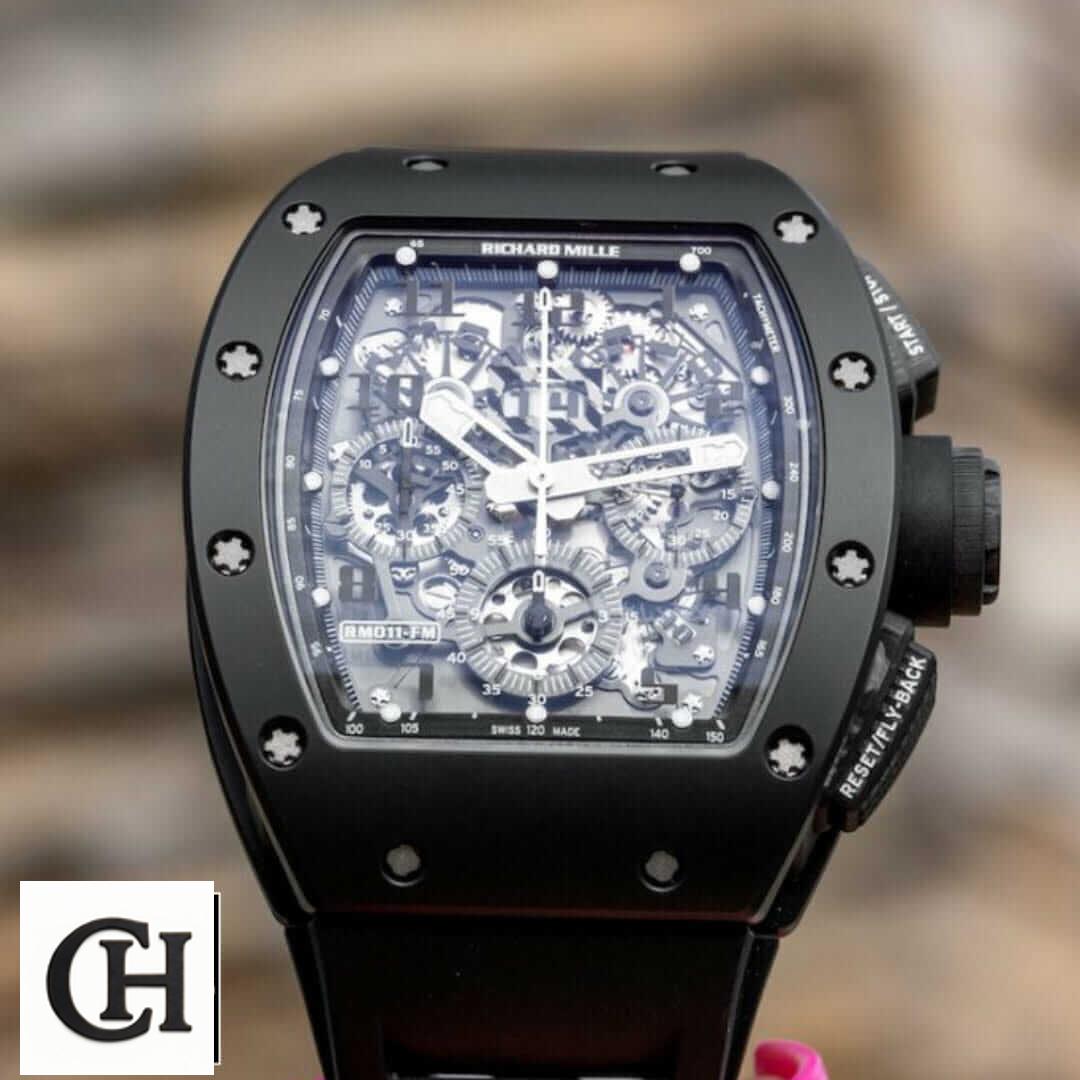 Richard Mille RM 011 Richard Mille White Dial Black Rubber Bracelet front view