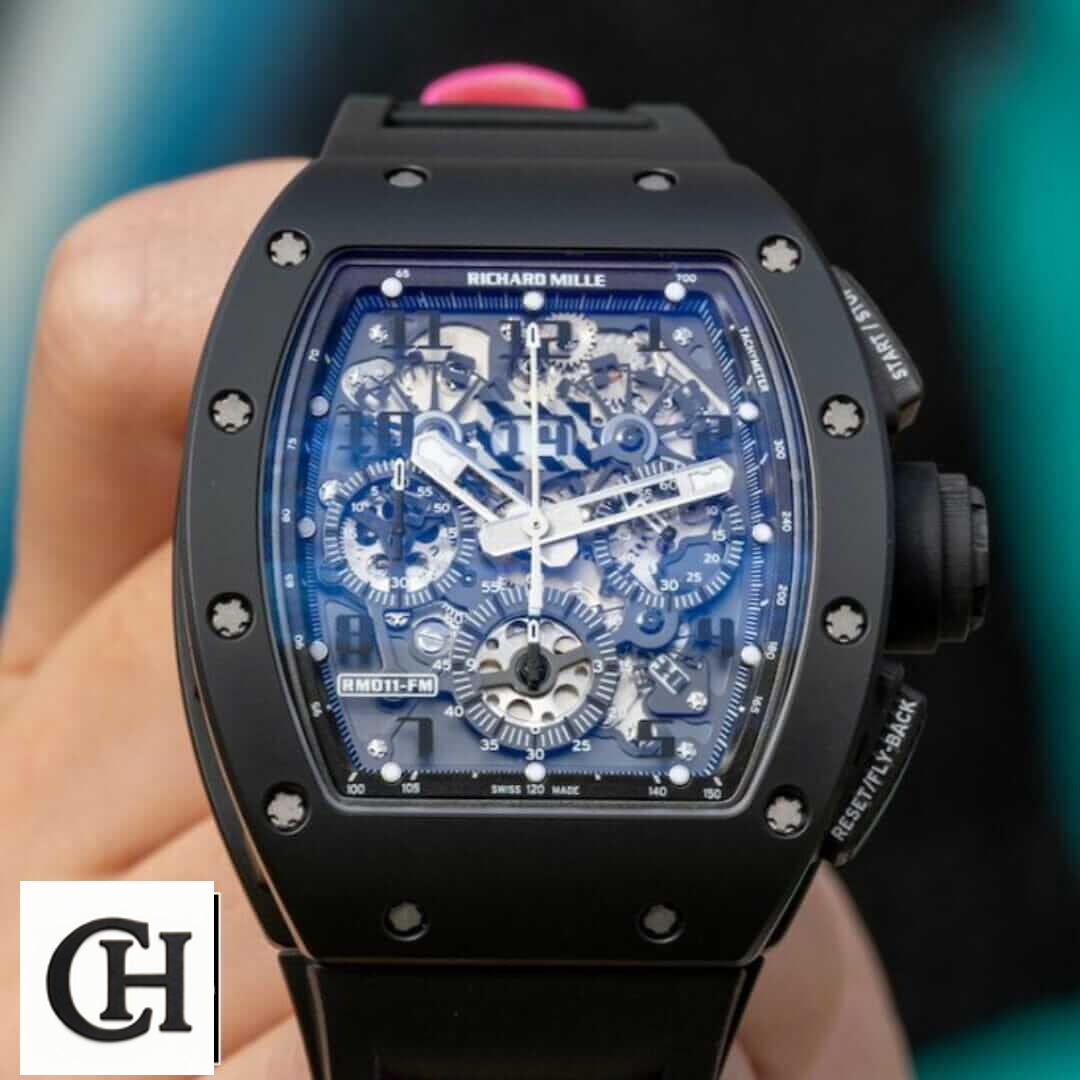 Richard Mille RM 011 Richard Mille Black Bezel RM011-FM front view on the hand
