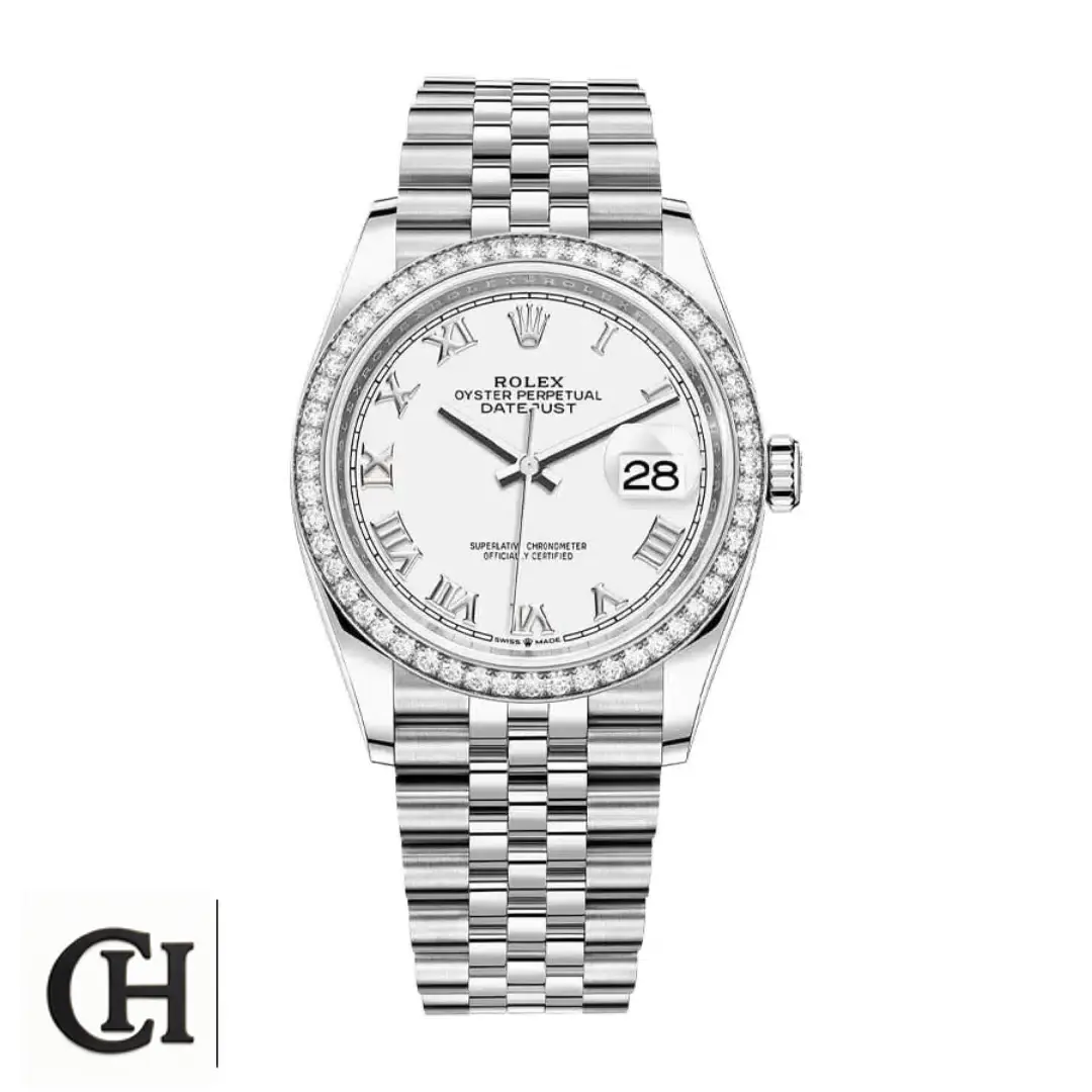 Rolex Datejust roman diamond bezel on the white background