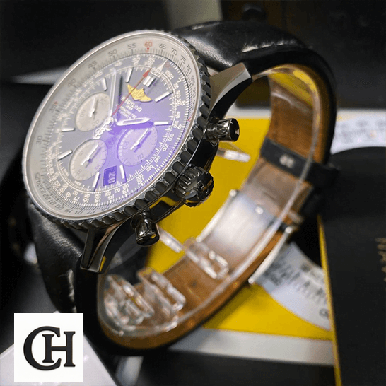 Breitling Navitimer B01 Chronograph 46 AB0127211B1X1 "Black Dial" Signature Edition breitling navitimer B01 black chronograph dial automatic AB0127211B1P2 right Breitling Navitimer Black Dial steel side view