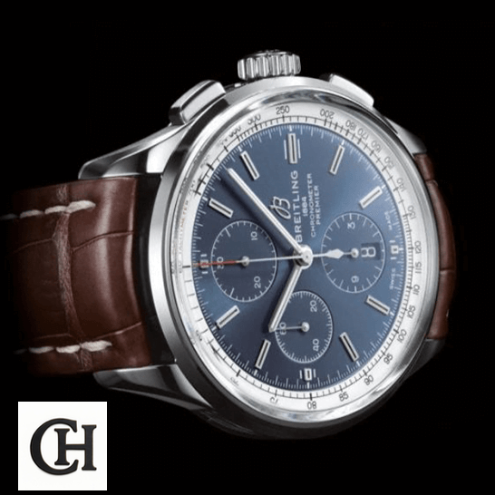 Breitling Premier Automatic Chronograph Blue Dial Brown Leather Bracelet