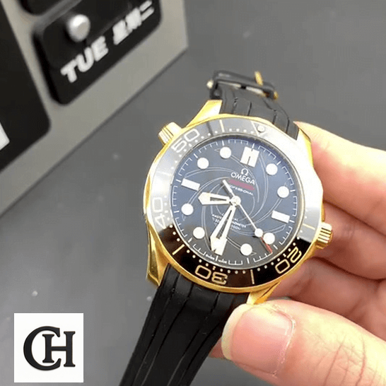 Omega Seamaster Diver 300m Gold Case Black Bezel on the hand