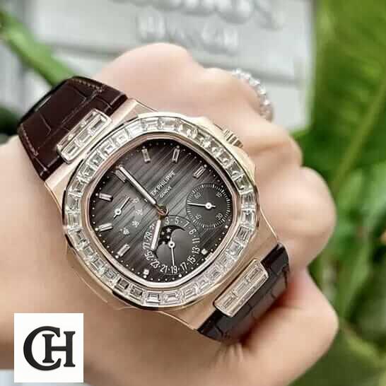 Patek Philippe Gold Case Diamond Bezel Black Dial on thhe hand