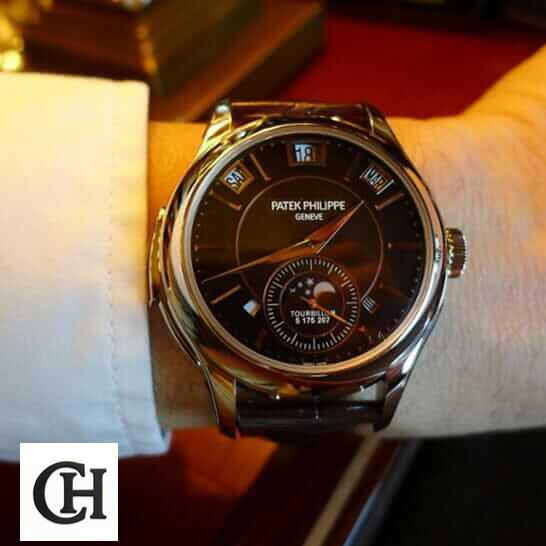 Patek Philippe Minute Repeater Tourbillon 5207P Patek Philippe Black Background on the man wrist