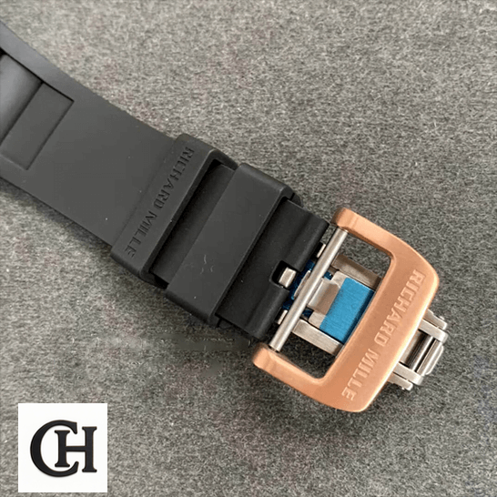 Richard Mille RM 011 "F1 Chronograph" Premium Richard Mille RM011 Romain Lotus F1 Rose Gold Clasp grey background