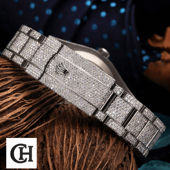 Rolex Datejust 126300 Rolex Datejust 116300 Iced Out Bracelet Fold Clasp Rolex Logo