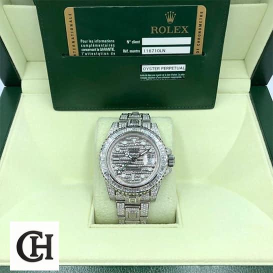 Rolex GMT-Master II 116759SARU Rolex GMT-Master II Custom Diamond Set 116710LN Iced Out in the Rolex Box