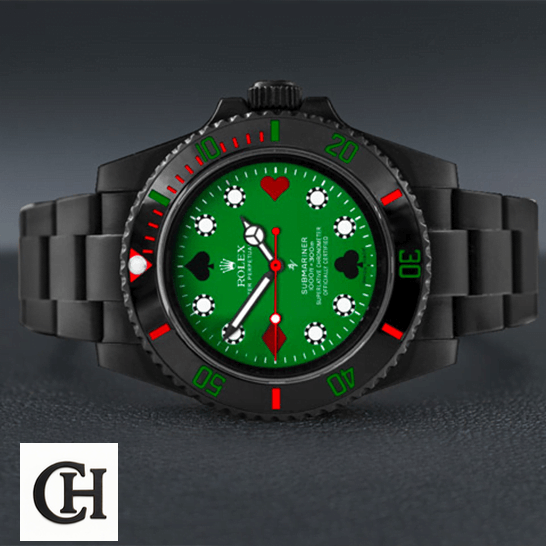 Rolex Submariner 114060 Rolex 114060 Blaken Submariner Poker Green Dial on the table