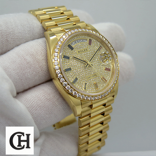 Rolex Day-Date 128348RBR "Pave Diamond Dial" Perfect Duplicate Edition rolex_day_date_yellow_gold_with_pave_diamond_dial_sapphire_128348RBR_0030_yellow_gold_unitedluxurynet